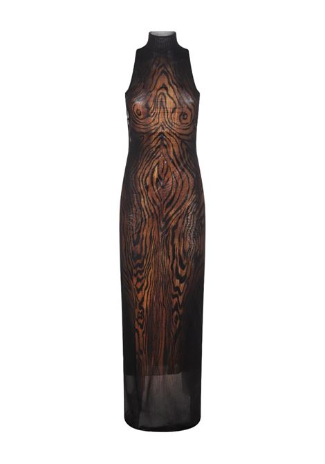 abito lungo printed wood donna nero e marrone JEAN PAUL GAULTIER | 25/03-W-DR029-M002P0060